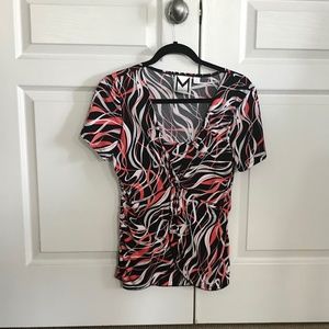 Vintage Marc Bouwer  Designs Coral, White,  Blk  Abstract Lines Top Sz M